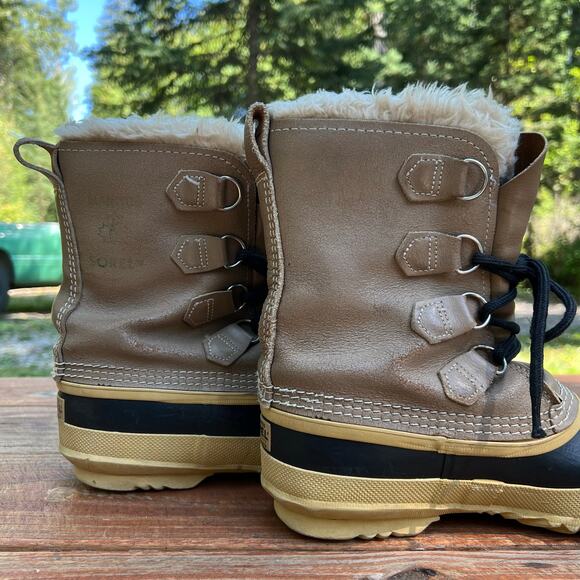 Vintage Sorel Manitou Duck Boots 7 Tan Black Wool Lined Canada Winter Snow Boots - Picture 15 of 16